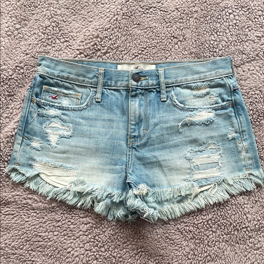 Hollister Women's Light Blue Distressed Frayed Denim Shorts